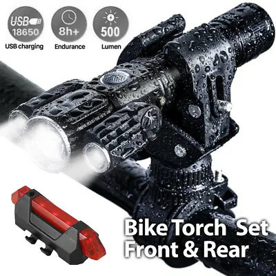 Bike Front & Rear LED Lights Set Mountain Bicycle USB Rechargeable Torch Lamp AU • $19.39