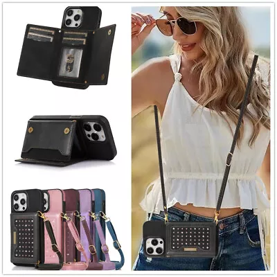 £7.19 • Buy For IPhone Samsung Crossbody Bling Wallet Card Bag Stand Women Phone Case Cover