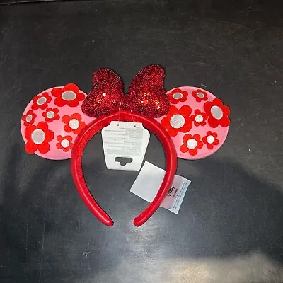 2024 Disney Parks MINNIE MOUSE Valentine's Ears Pink FLOWER Headband NWT Icon • $35
