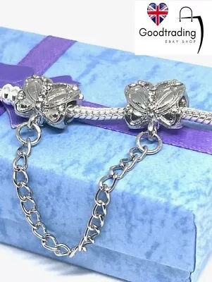 💖 Butterfly Safety Chain Charm Spacer Stopper Genuine 925 Sterling Silver 💖 • £7.99