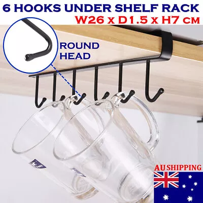 6 Hooks 26cm Metal Under Shelf Mug Hook Cup Holder Kitchen Cupboard Storage Rack • $4.39