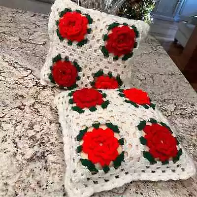 Vintage Grandma Squares Throw Accent Pillows Bedding Rosanne Quilt White Floral • $45