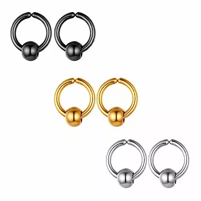 Men Women Stainless Steel Non-Piercing Clip On Hoop Huggie Hinged Stud Earrings • $8.99