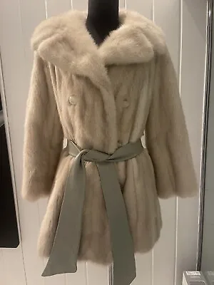 White Cream Mink Fur Coat Jacket With 100% Leather Belt Size Small • $299