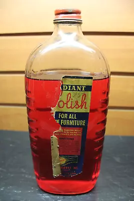 Old English Radiant Furniture Polish Vintage Clear Ribbed Glass Bottle • $19.99