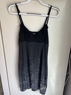 Metal Mulisha Mini Dress Size Large Black- Graphic Print- Ruffled Top • $30