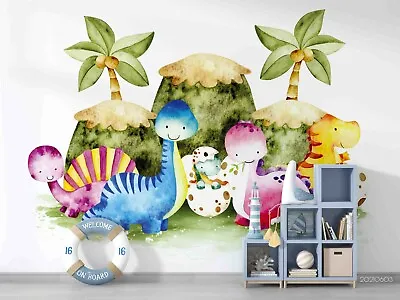 3D Dinosaur Color Coconut Self-adhesive Removeable Wallpaper Wall Mural 269 • $144.76