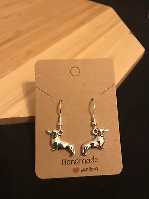 £3.99 • Buy Dachshund Sausage Dog SterlIng Silver Earrings With Silver Plated Dog Charm