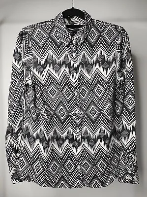 J. CREW Women's Sz 8 Linen Boy Shirt Diamond Ikat Long Sleeve Button Up Top • $18.99