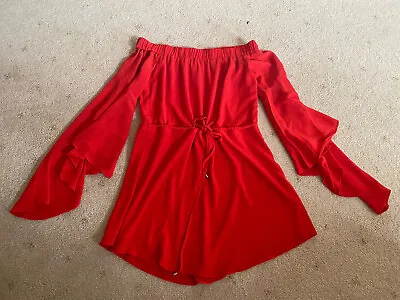 $25 • Buy Tussah The Label Red Mini Dress Flutter Boho Sleeves S 8 