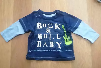 Boys Blue 'ROCK & ROLL BABY' Long-sleeved T-Shirt - Size: 9-12 Months • £1