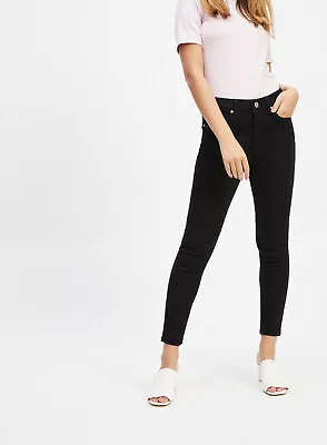 Ex Miss Selfridge Mid Rise Skinny Black Jeans SHORT REG LONG Size 4-16 RRP £28 • £12.95