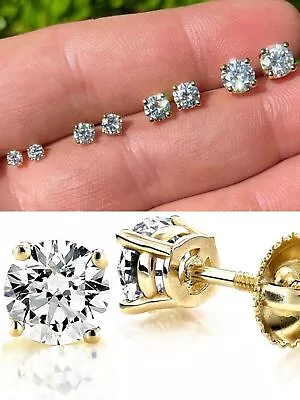 Real Moissanite Stud Earrings Mens Ladies 0.2-2ct 14k Gold Plated 925 Silver • $27.43