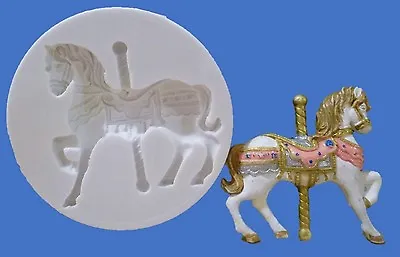 6.5cm CAROUSEL HORSE SILICONE MOULD FOR CAKE TOPPERS CHOCOLATE CLAY ETC • £6.50