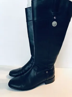 £7.02 • Buy Anne Klein Black Leather Knee High Riding Boots Side Zip Up Size 6M
