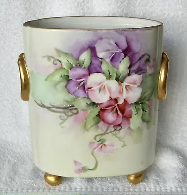 Antique W. Guerin Limoges Cache Pot Vase Hand Painted Floral Gold Trim Desk • $95