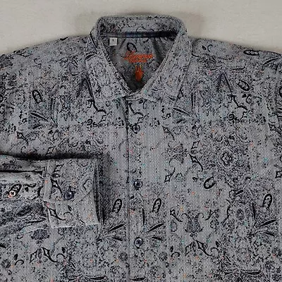 Luchiano Visconti Shirt Men Large Gray Blue Colorful Paisley Abstract Geometric  • $29.88