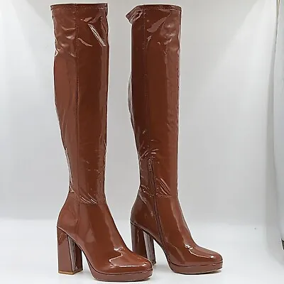 Steve Madden Women Magnifico Faux Leather Retro Platform OTK Boots Size 10 • $89