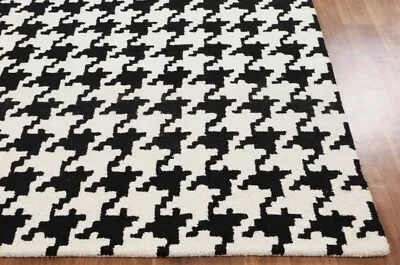 Hand Tufted Area Rugs & Carpet Hounds Tooth Black/White Modern Design 100% Wool • $150.53