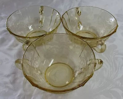 Depression Federal Glass Amber/Yellow Madrid Pattern Cream Soup Bowls 3 (#1898) • $19.99