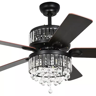 52  LED Luxury Crystal Ceiling Fan Light Chandelier Pendant Lamp Remote 3 Speed • $105.59