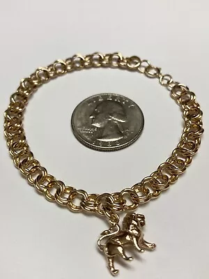 Vintage Lion Zodiac 14k Gold Charm Bracelet 9k Gold Leo Sign Charm • $595