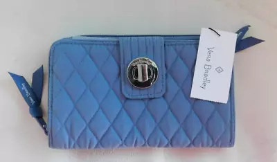 Vera Bradley RFID Turnlock Zip Organizer Wallet - Rustic Blue Microfiber - NWT • $59.95
