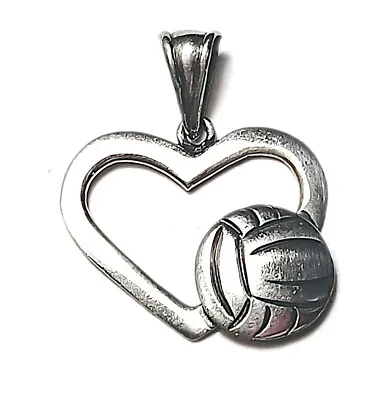 Love Volleyball Heart Pendant Sterling Silver 925 Dangle 1 3/16” Long • $17.99