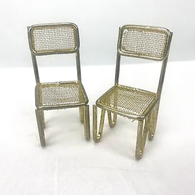 Vintage Dollhouse Miniatures Furniture Brass Chairs Mesh Lot 2 Metal 2.5  Tall • $9.29