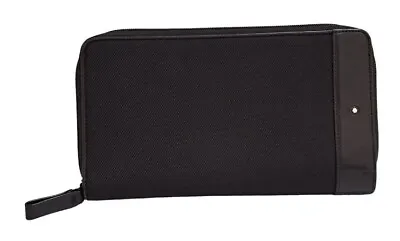 Montblanc Organizer Zip Around Long Wallet Black Leather Canvas Made In Italy • $298