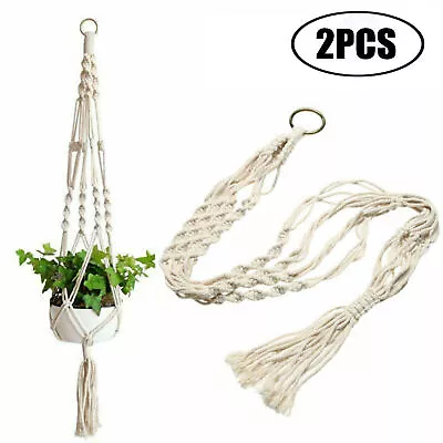 2Pcs Jute Macrame Plant Hanger Flower Pot Holder Hanging Rope Wall Art Decor UK • £6.89