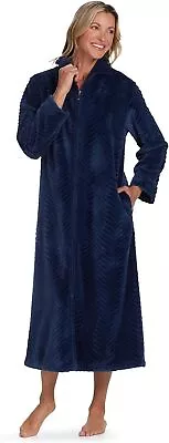 New Miss Elaine Women's Collared Zip-Up Long-Sleeve Sleep Knit Robe Blue Size S • $24.99