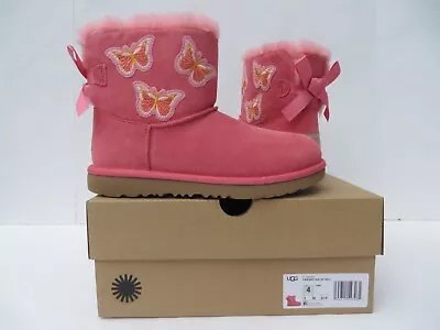 UGG Australia Boots Kids 4 NEW Mini Bailey Bow II Butterfly TEAR Pink NIB • $65