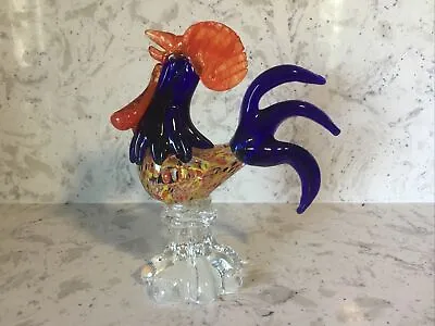  Hand-Blown Art Glass Confetti Rooster Murano Style Multi Color 7.5  Tall Vtg. • $24.95