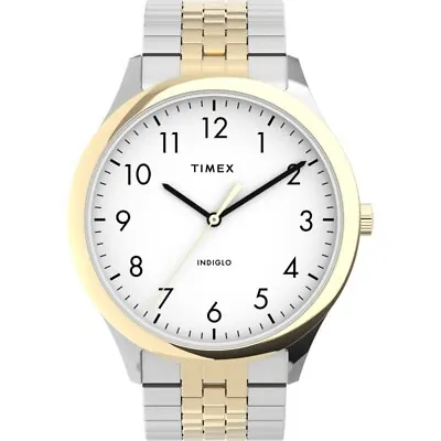 New Mens Timex Easy Reader Bi-Colour Indiglo Light Expanding Bracelet Watch • £46.50