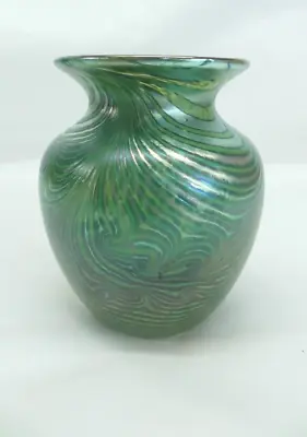 OKRA IRIDESCENT Glass Vase 4 1/4  Tall Signed J Grainger • £85