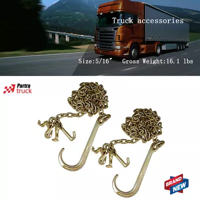 2PCS G70 5/16''x10' Transport Tow Chain J Hook Long Shank W/ R T J&Grab Hook US • $80.32