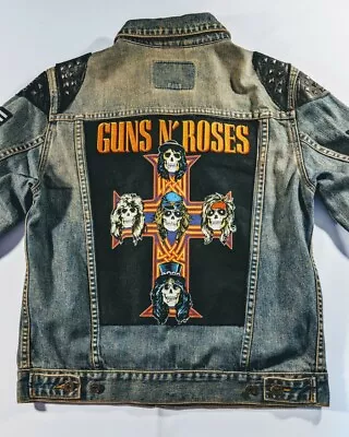 Guns N Roses Megadeth Pearl Jam Mens Denim Patched Studded Jacket Size M • $395