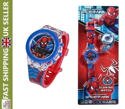 Children Spiderman Watch Cartoon Flashing Light Up Digital Spider Man Kids Flash • £7.49