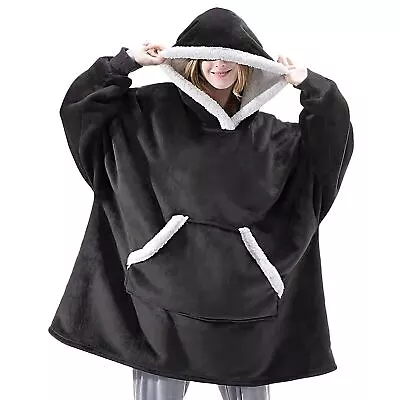 Hoodie Blanket Oversized Ultra Plush Sherpa Fleece Giant Long Hooded Sweatshirt • £6.99