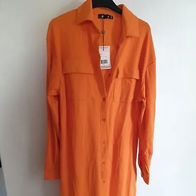 Missguided Oversized Rib Orange Jumper Midi Dress Uk 12 • £11.39