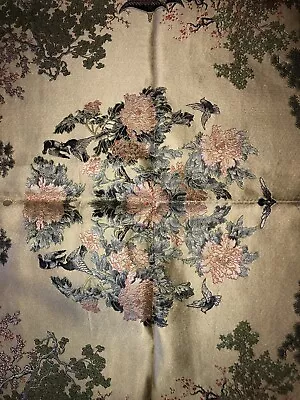 VTG Silk BROCADED Flowers Chinese SILK Square Scene Tablecloth TAPESTRY 38 X38  • $40