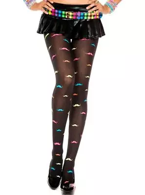 Sexy MUSIC LEGS Neon MUSTACHE Print RAINBOW Tights PANTYHOSE Stockings NYLONS • £6.24