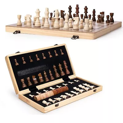 15'' Wooden Chess Set | Folding Board 2 Extra Queens | Magnetic Chess Board ... • $45.10