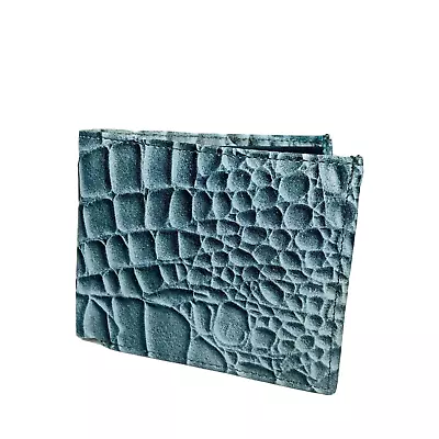 Men's Light Blue-Gray Crocodile Faux Skin Bi-Fold Leather Wallet Photo ID Zipper • $11.99