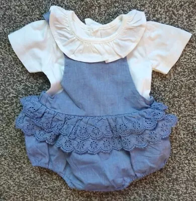 MATALAN Baby Girls 0-3 Months Blue Summer Romper Outfit (A153) • £1.70