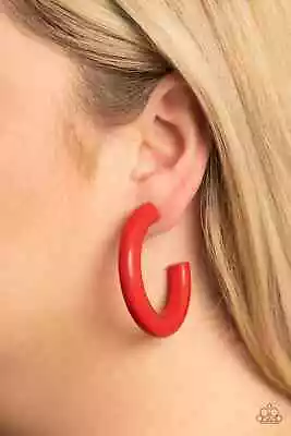 Paparazzi WOODSY WONDER Red HOOP Earrings • $3.50