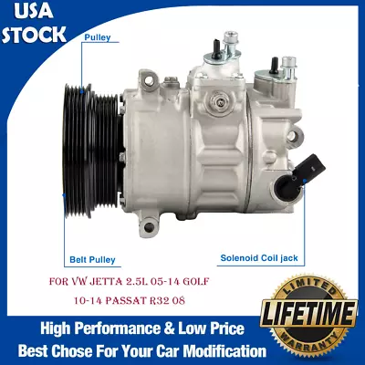 New AC Compressor For VW JETTA 2.5L 05-14 Golf 10-14 Passat R32 08 DOUBLE PULLEY • $106.99