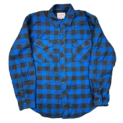 Vintage Check Flannel Overshirt Lumberjack Quilted Lined Shirt Blue Mens Large • £14.99