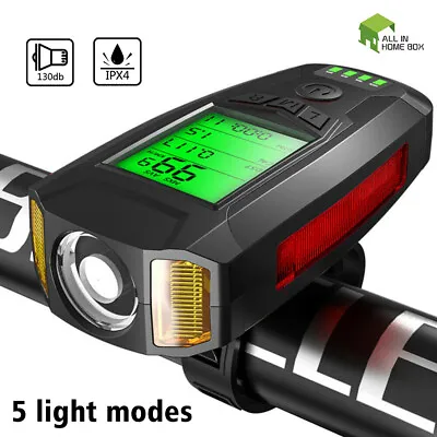Rechargeable LED Bicycle Bike Headlight Front Light W/ Horn Speedometer 5 Modes • $29.29